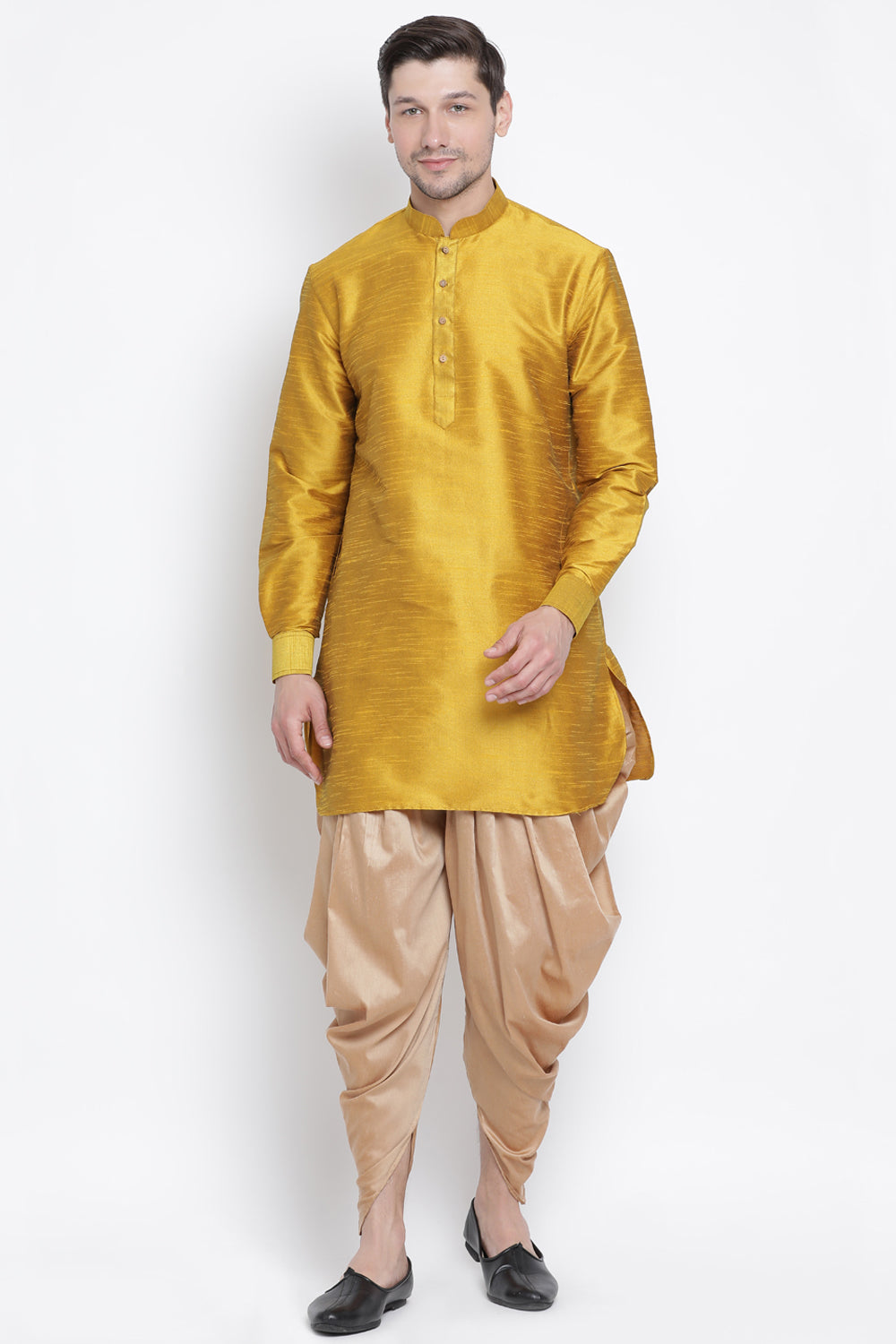 Men's Cotton Art Silk Kurta In Yellow