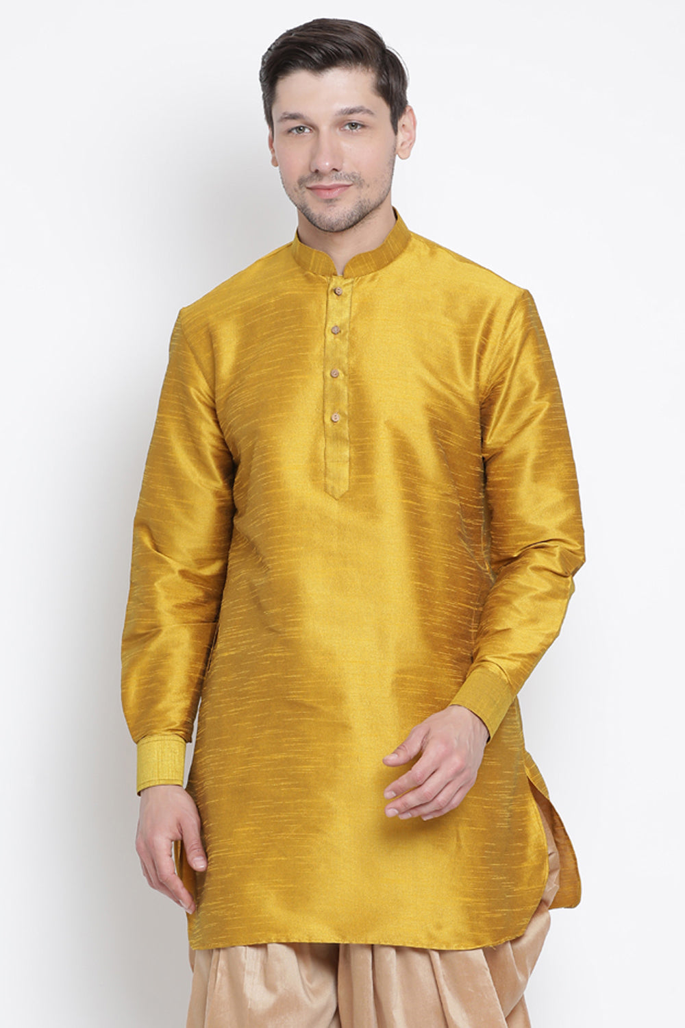 Men's Cotton Art Silk Kurta In Yellow