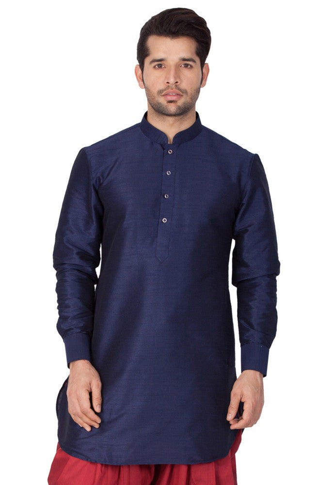 Men's Cotton Art Silk Solid Kurta In Blue