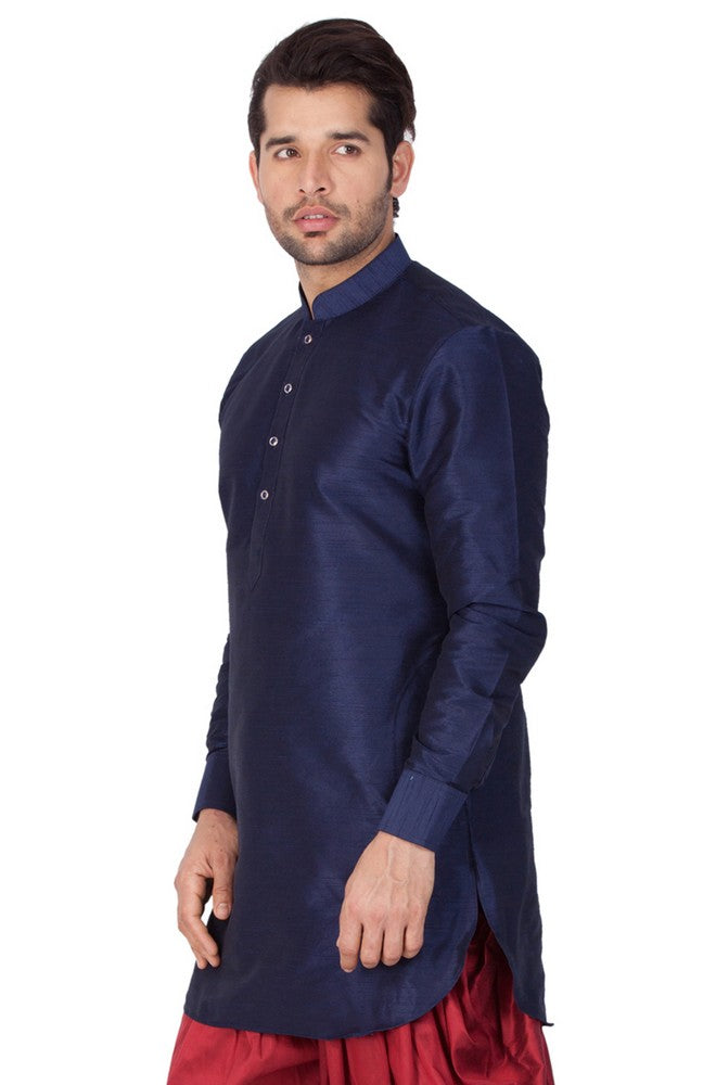 Men's Cotton Art Silk Solid Kurta In Blue