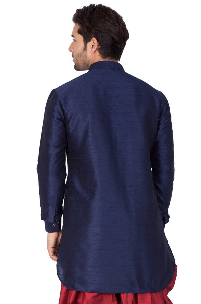 Men's Cotton Art Silk Solid Kurta In Blue