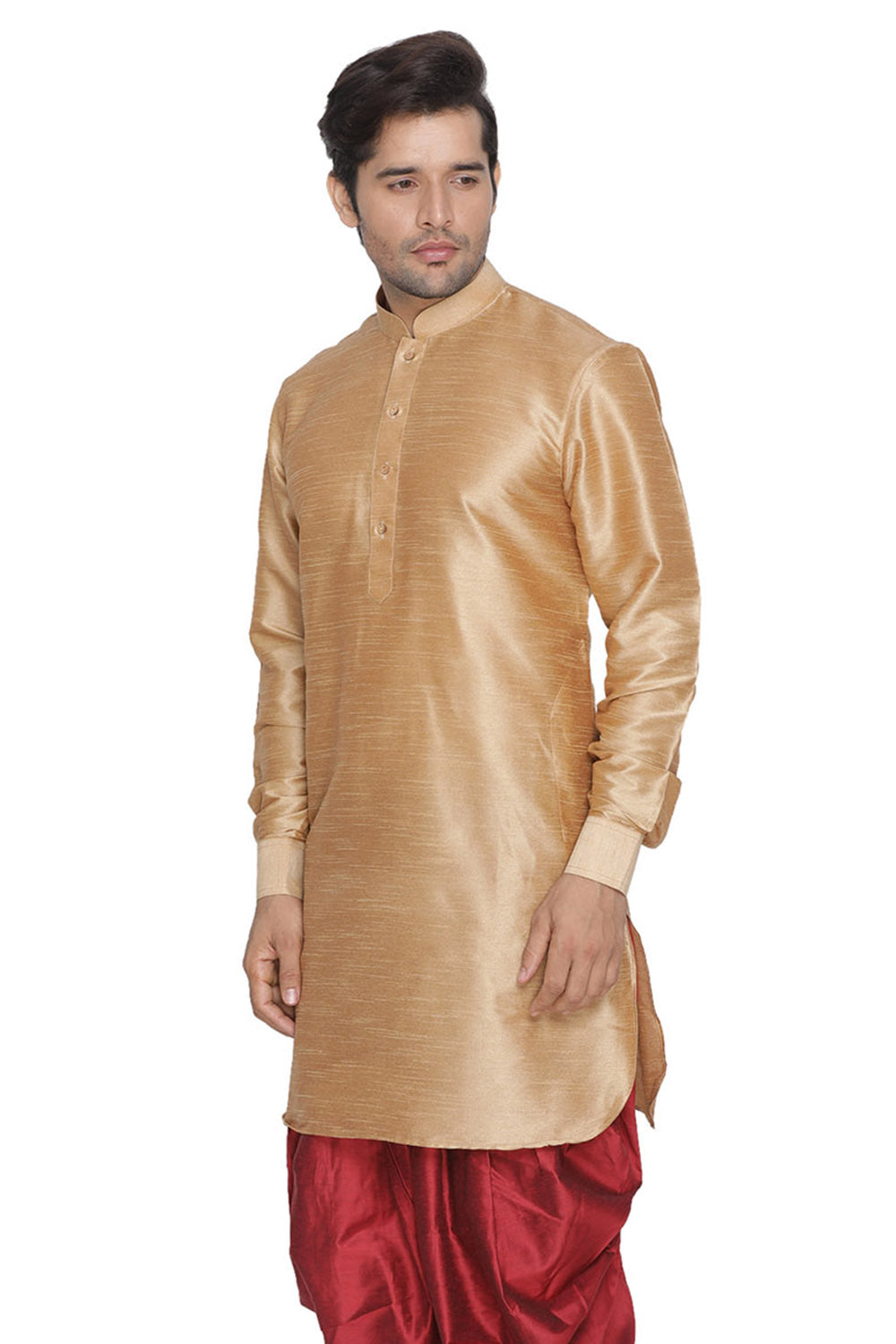 Men's Cotton Art Silk Kurta In Gold