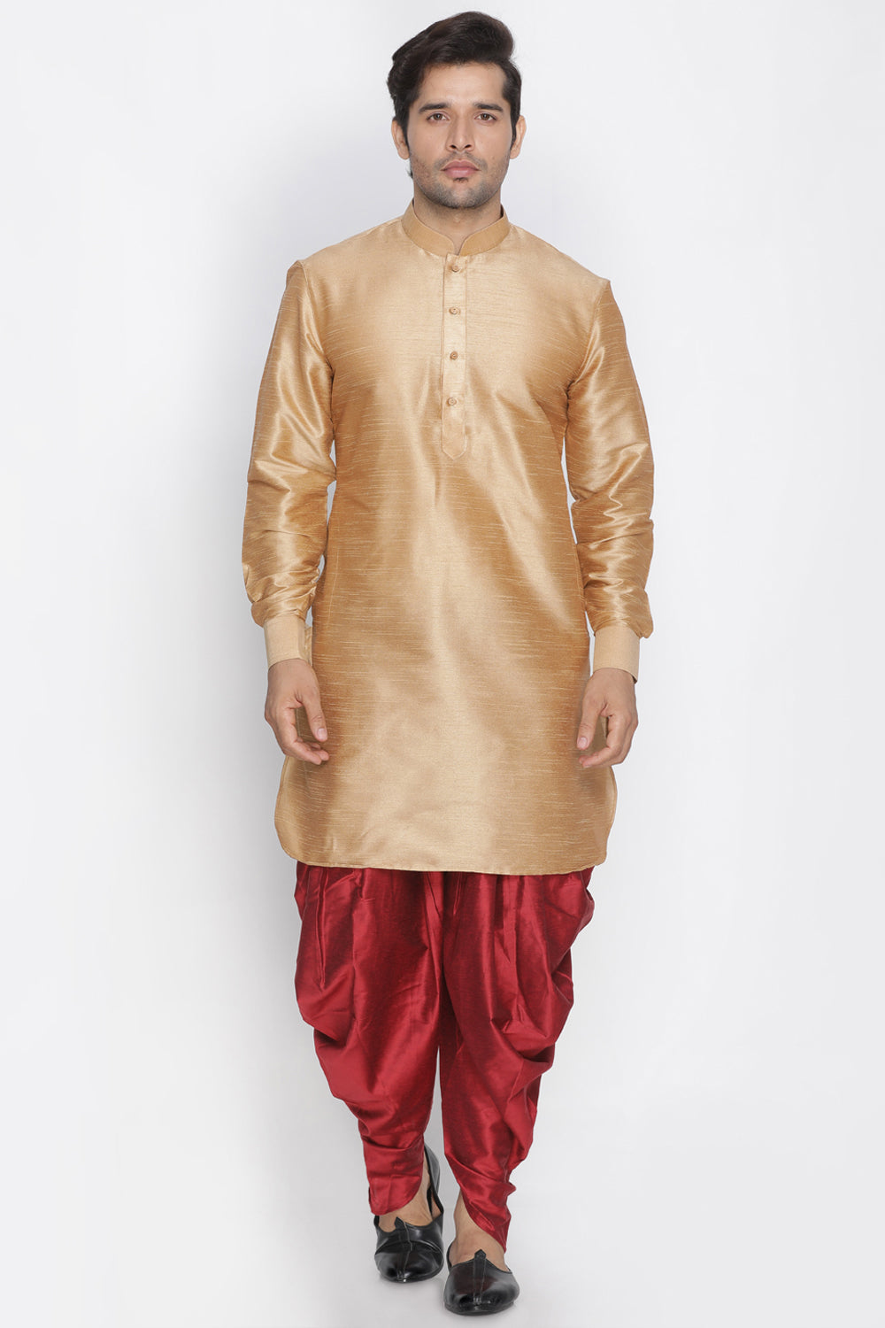 Men's Cotton Art Silk Kurta In Gold