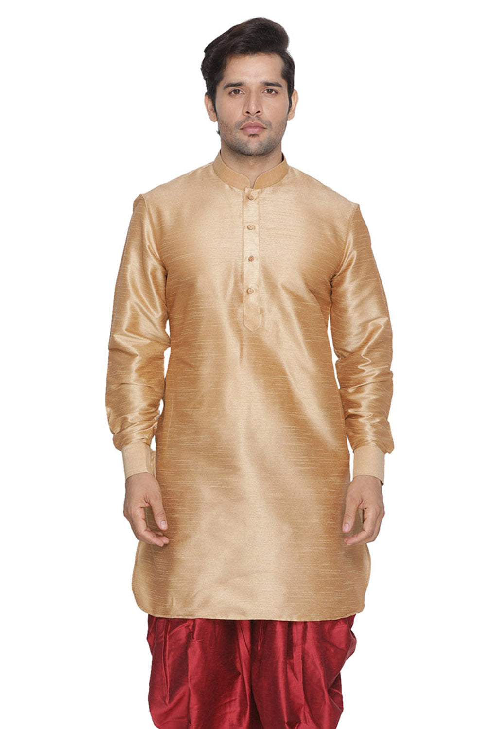 Men's Cotton Art Silk Kurta In Gold