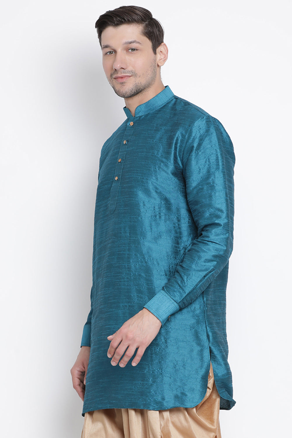 Men's Cotton Art Silk Kurta In Dark Green