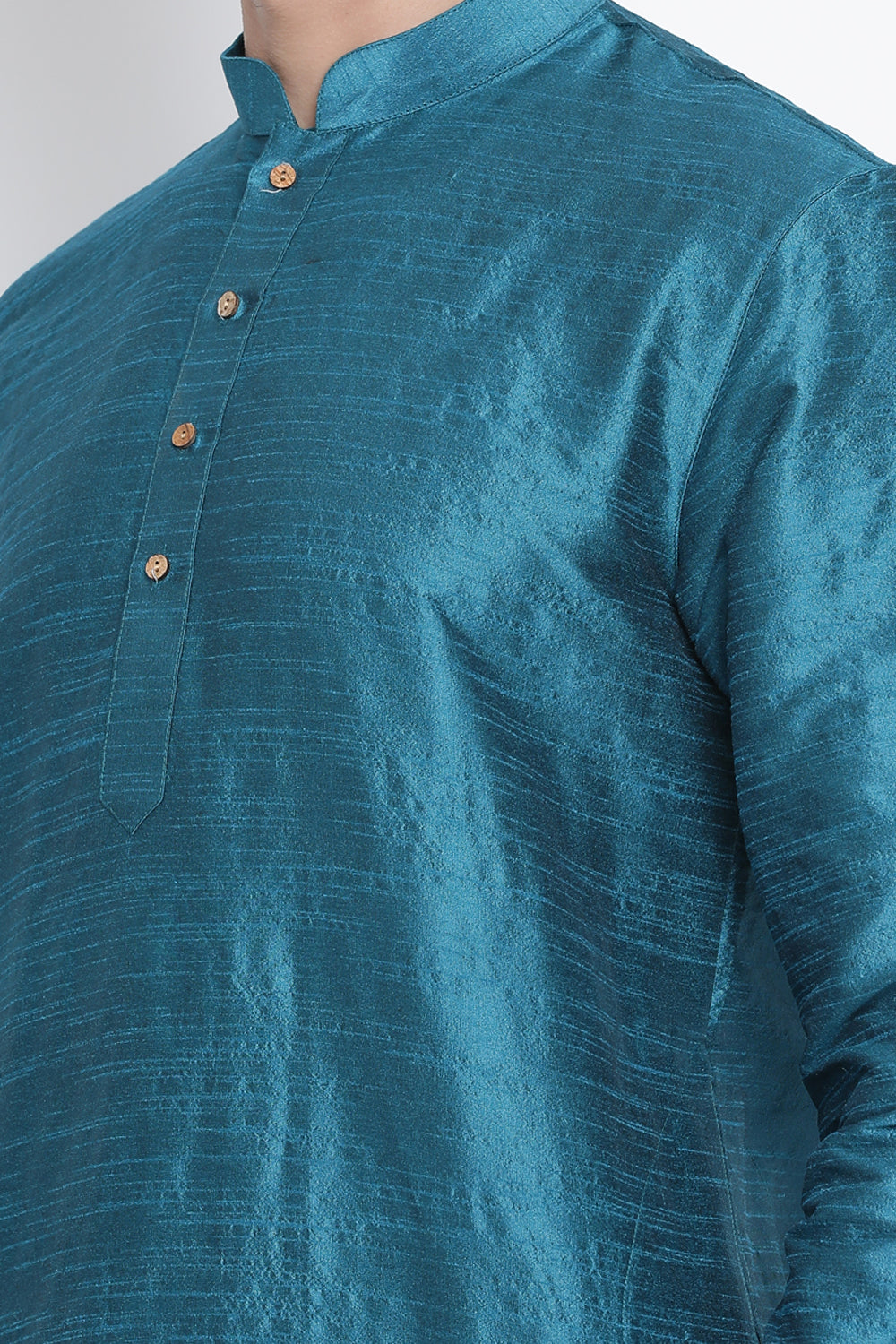 Men's Cotton Art Silk Kurta In Dark Green