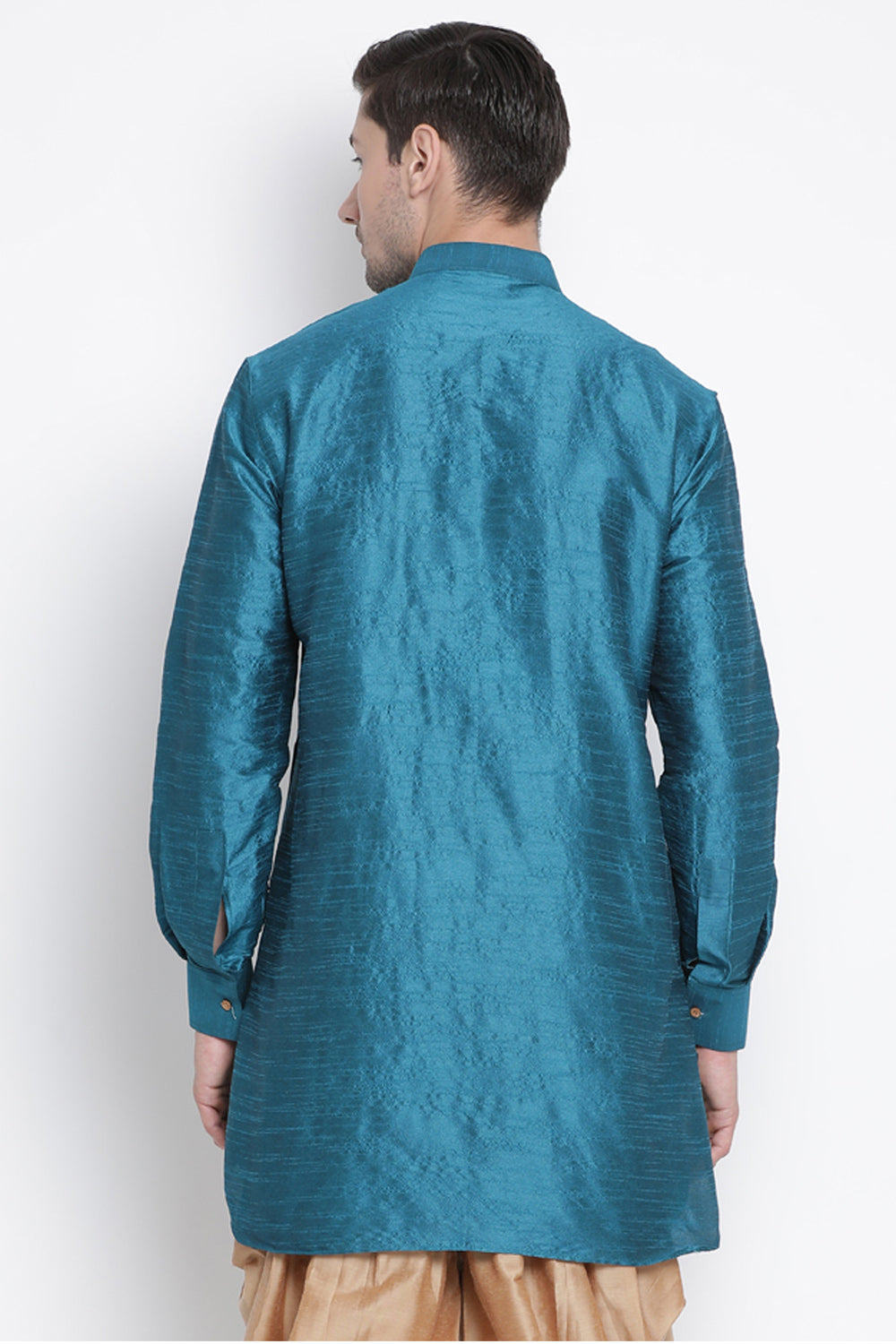 Men's Cotton Art Silk Kurta In Dark Green