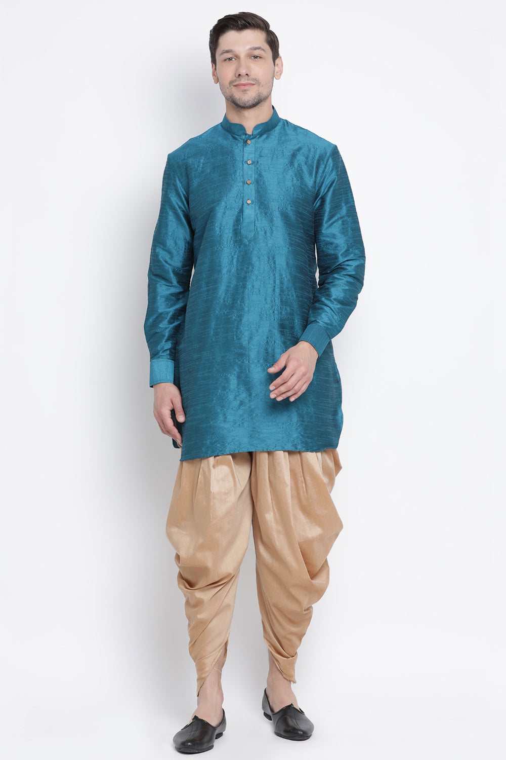 Men's Cotton Art Silk Kurta In Dark Green