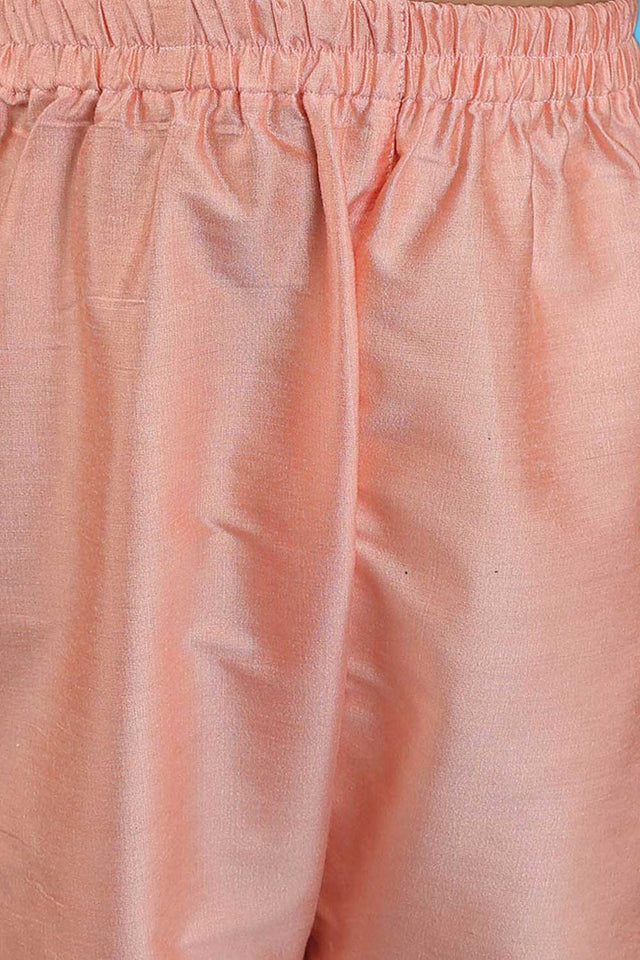 Boys Pink Kurta And Pajama & Girls Mirror Work Viscose Kurta And Pant Set