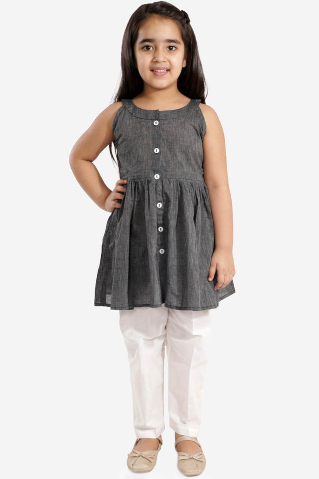 Boys Black And White Pure Cotton Kurta Pajama Set & Girls Cotton Kurta And Straight Pant Set