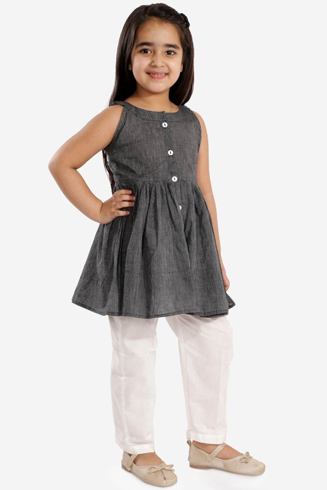 Boys Black And White Pure Cotton Kurta Pajama Set & Girls Cotton Kurta And Straight Pant Set