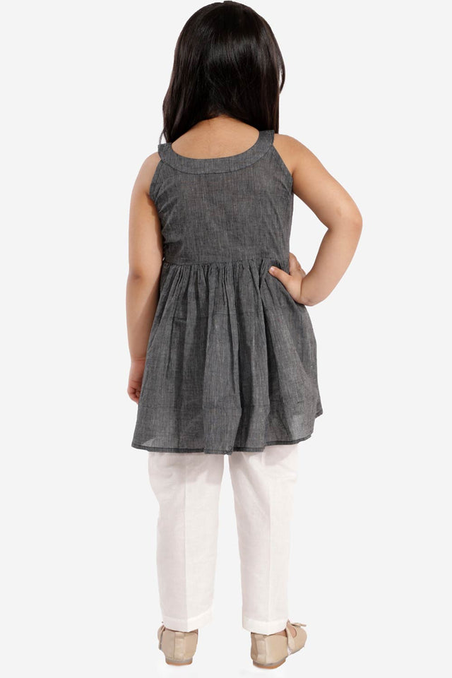 Boys Black And White Pure Cotton Kurta Pajama Set & Girls Cotton Kurta And Straight Pant Set