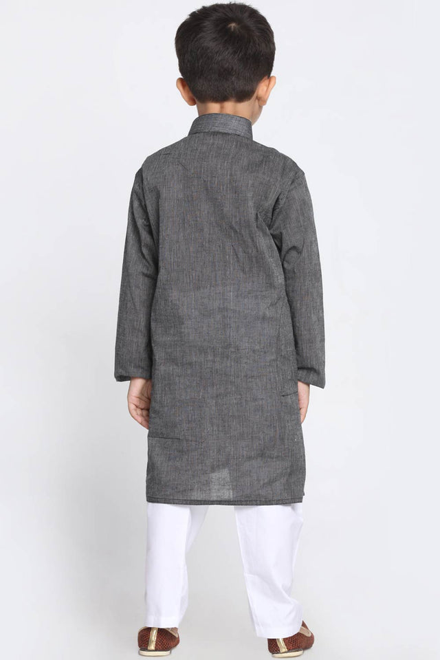 Boys Black And White Pure Cotton Kurta Pajama Set & Girls Cotton Kurta And Straight Pant Set