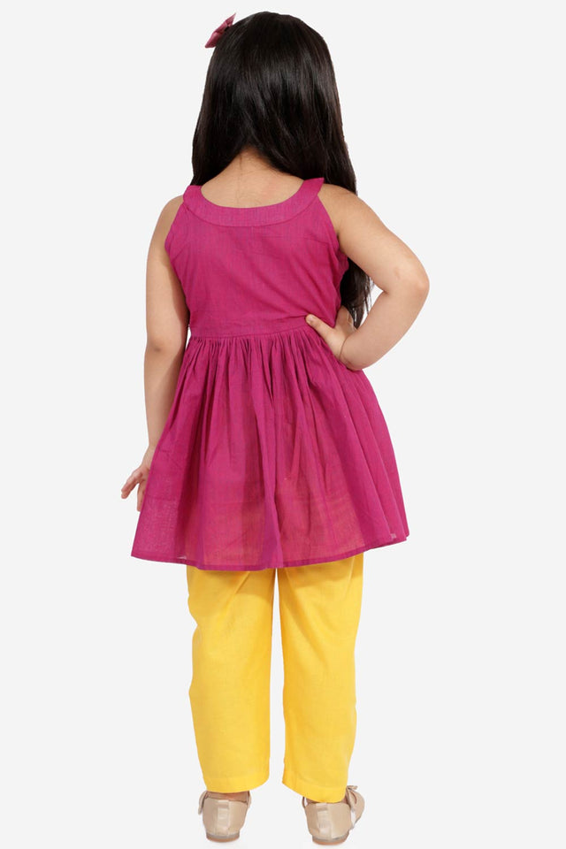 Boys Purple And White Pure Cotton Kurta Pajama Set & Girls Cotton Kurta And Straight Pant Set