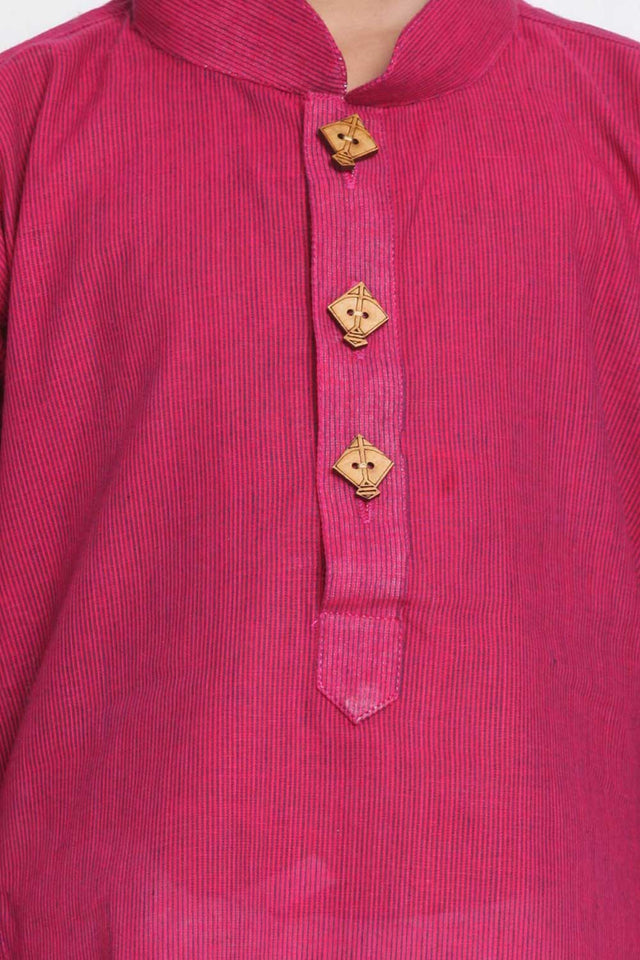 Boys Purple And White Pure Cotton Kurta Pajama Set & Girls Cotton Kurta And Straight Pant Set