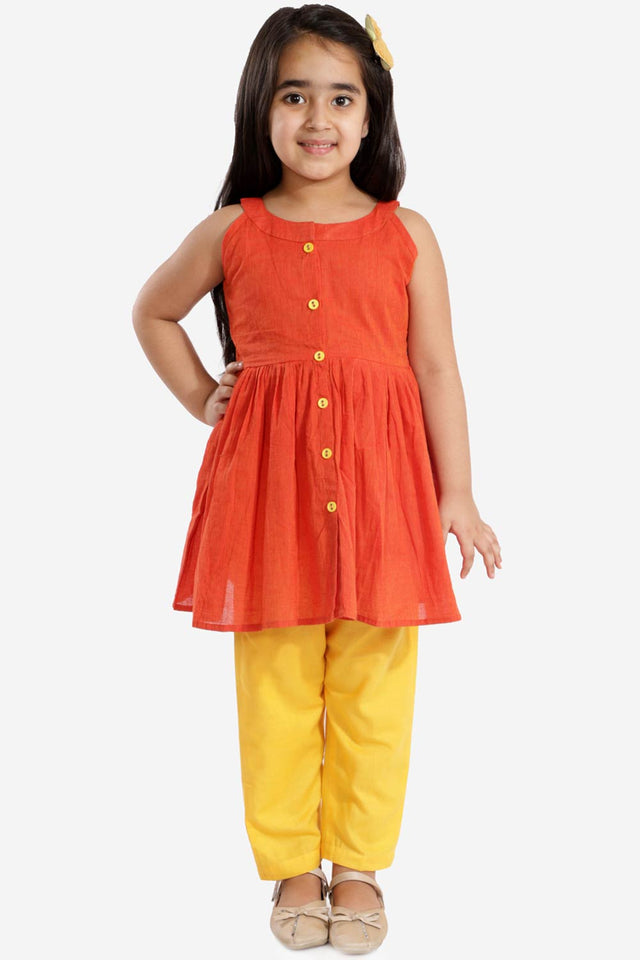 Boys Red And White Pure Cotton Kurta Pajama Set & Girls Handloom Cotton Kurta And Straight Pant Set