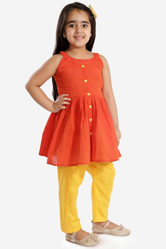 Boys Red And White Pure Cotton Kurta Pajama Set & Girls Handloom Cotton Kurta And Straight Pant Set