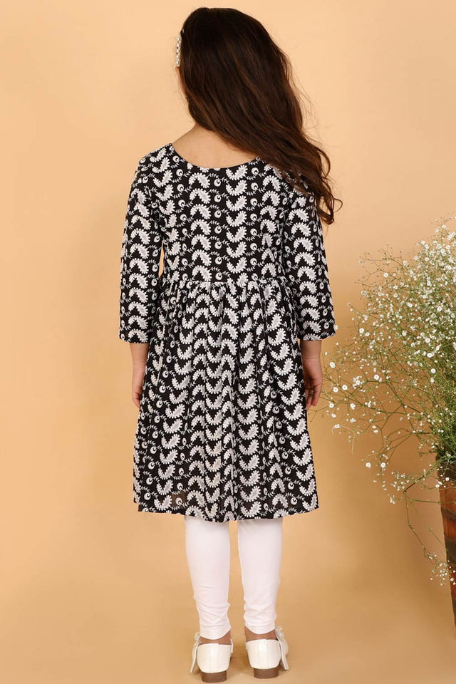 Boys Black And White Kurta Pajama Set & Girls Chikankari Cotton Kurta And Leggings Set