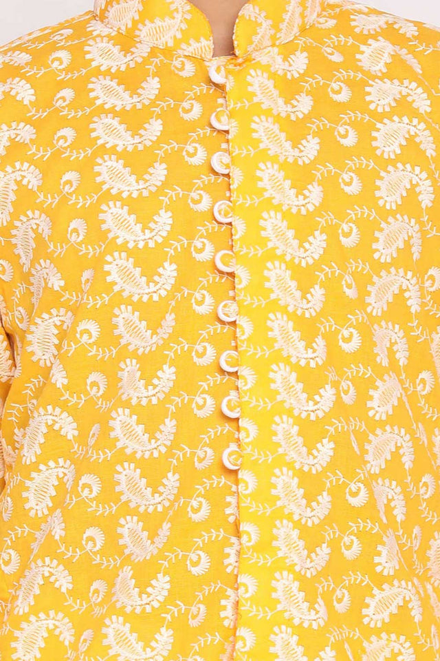 Boys Orange And White Kurta Pajama Set & Girls Chikankari Cotton Kurta And Leggings Set