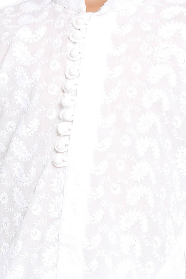 Boys White Cotton Kurta Pajama Set & Girls Chikankari Cotton Kurta And Leggings Set