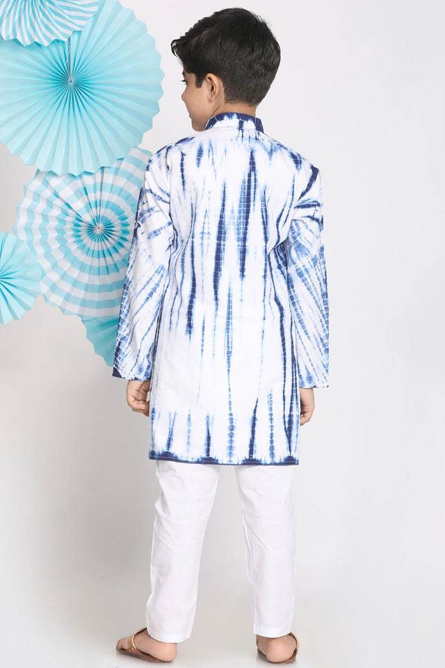 Boys Blue And White Kurta Pajama Set & Girls Blue And White Kurta, Leggings & Dupatta Set