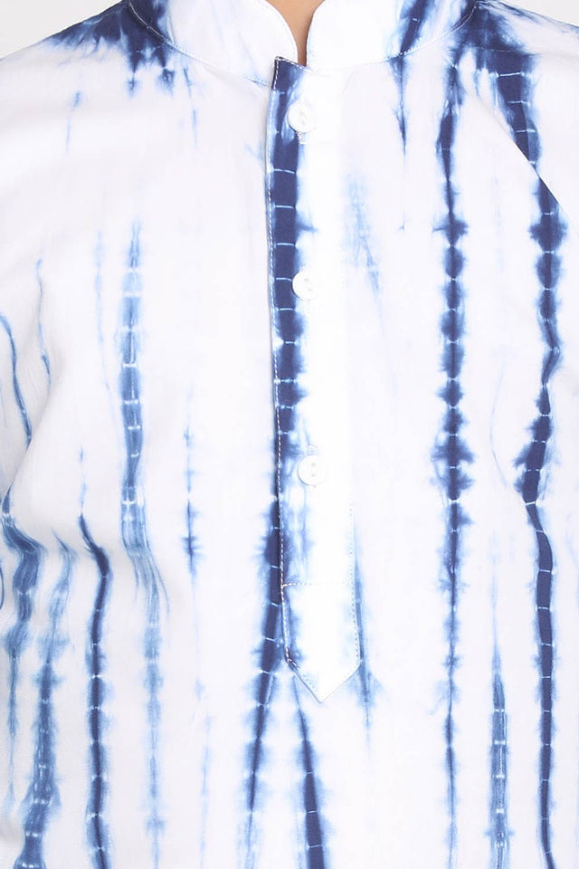 Boys Blue And White Kurta Pajama Set & Girls Blue And White Kurta, Leggings & Dupatta Set