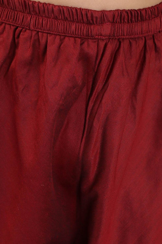 Boys Maroon Mirror Work Kurta And Pajama And Girls Mirror Work Georgette Kurta And Churidar Set