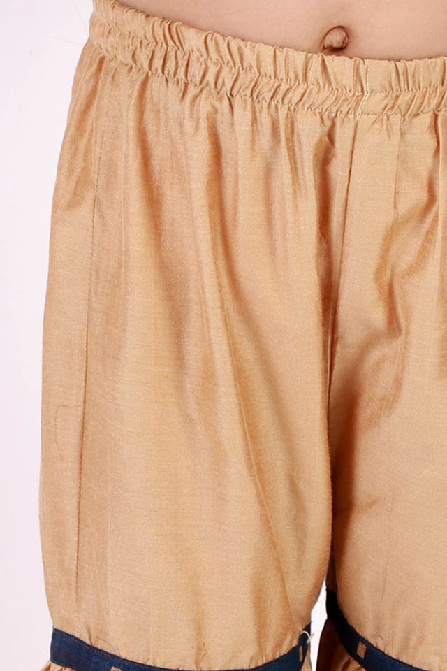 Boys Blue And Gold Silk Blend Kurta Pajama Set & Girls Jacquard Kurta With Sharara Set