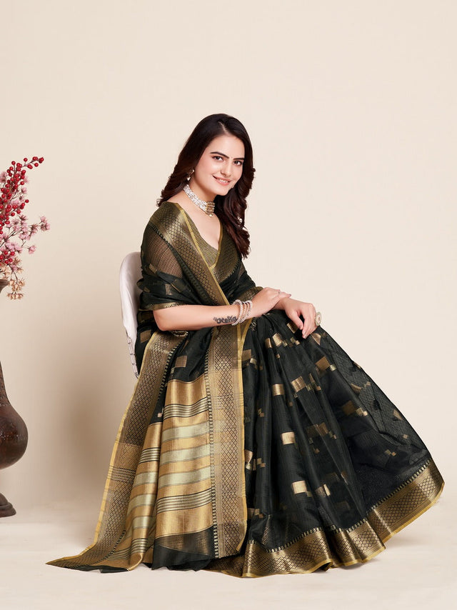 Black Kota Doriya(Semi Cotton) Doriya Saree
