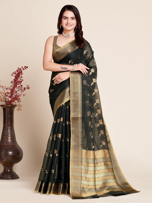 Black Kota Doriya(Semi Cotton) Doriya Saree