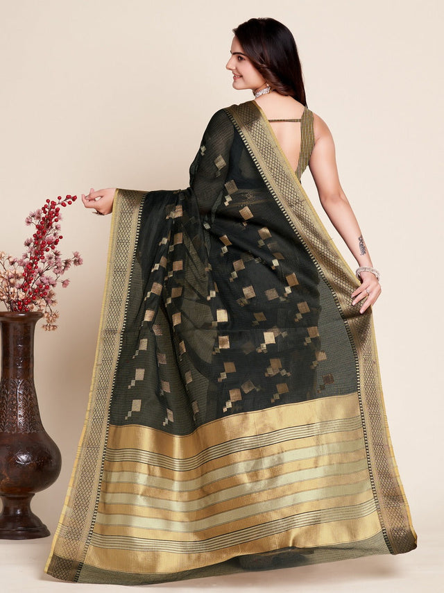 Black Kota Doriya(Semi Cotton) Doriya Saree