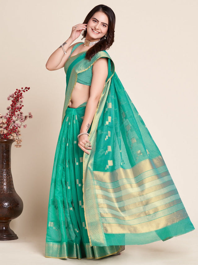 Green Kota Doriya(Semi Cotton) Doriya Saree