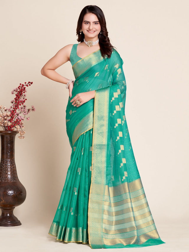 Green Kota Doriya(Semi Cotton) Doriya Saree
