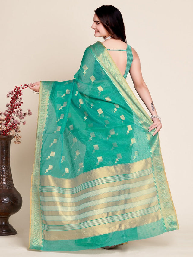 Green Kota Doriya(Semi Cotton) Doriya Saree