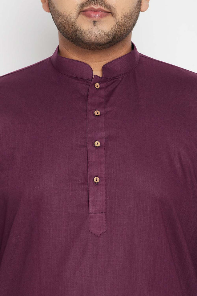 Buy Men's Cotton Blend Solid Kurta Set in Purple - Zoom in