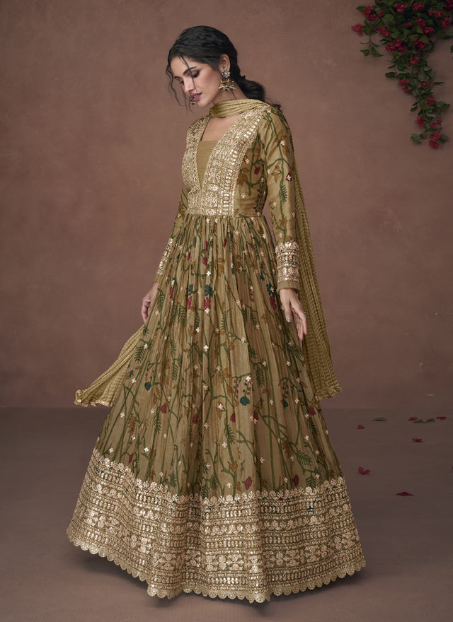 Mehendi Pure Organza Silk Print Nazneen Dupatta (Vega-5300)