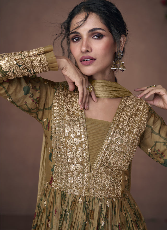 Mehendi Pure Organza Silk Print Nazneen Dupatta (Vega-5300)