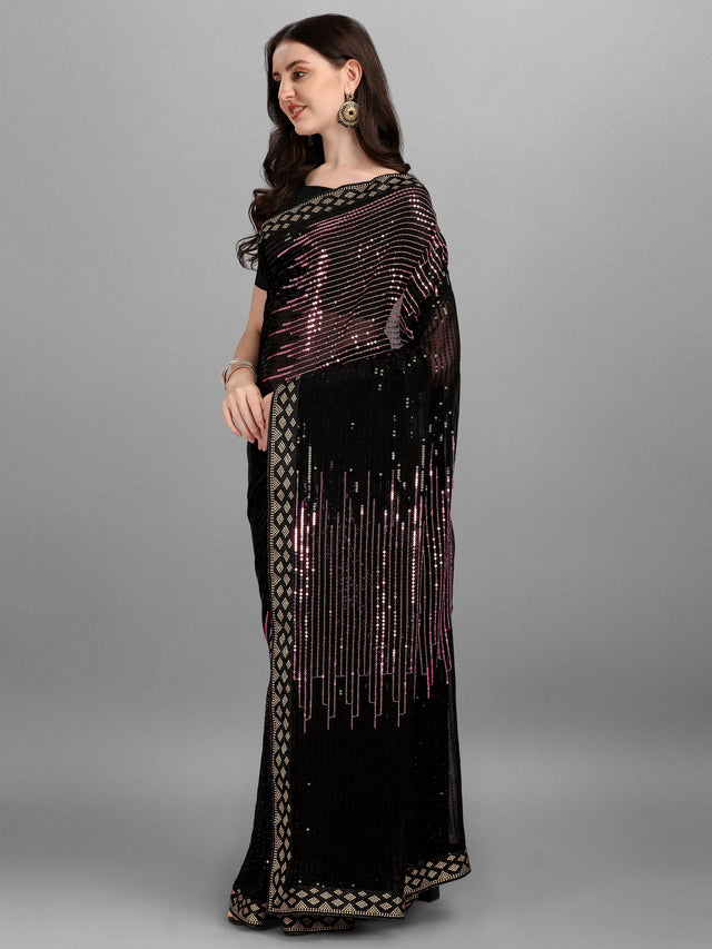 Black Heavy Georgette Worked Saree (N2ZWHOLEFABPYRAMID1202)