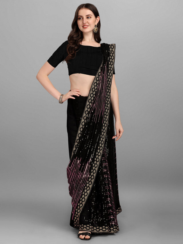 Black Heavy Georgette Worked Saree (N2ZWHOLEFABPYRAMID1202)