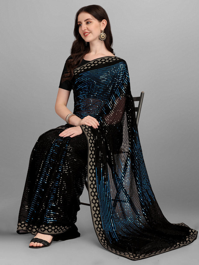 Black Heavy Georgette Worked Saree (N2ZWHOLEFABPYRAMID1203)