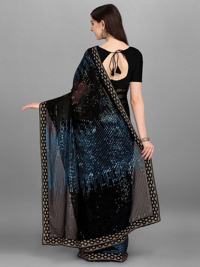 Black Heavy Georgette Worked Saree (N2ZWHOLEFABPYRAMID1203)
