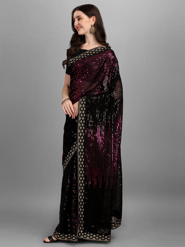 Black Heavy Georgette Worked Saree (N2ZWHOLEFABPYRAMID1204)