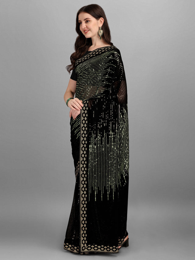 Black Heavy Georgette Worked Saree (N2ZWHOLEFABPYRAMID1205)