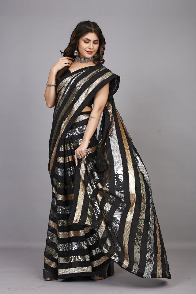 Black Georgette Worked Saree (N2ZWHOLEFABRAVINE)