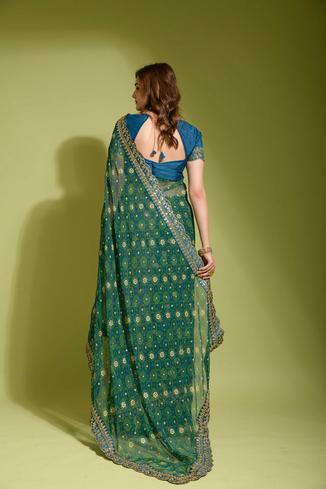 Dark Green Georgette Foil Saree (N2ZWHOLEFABVALLEYDARKGREEN)