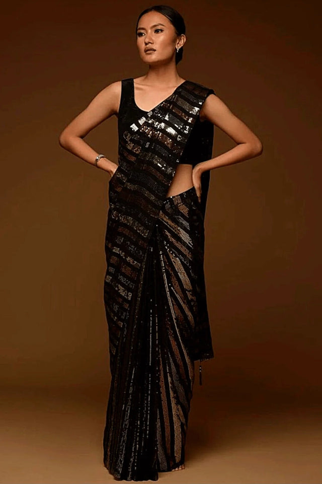 Black Soft Georgette Black Saree