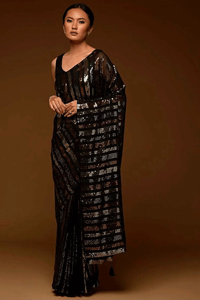Black Soft Georgette Black Saree