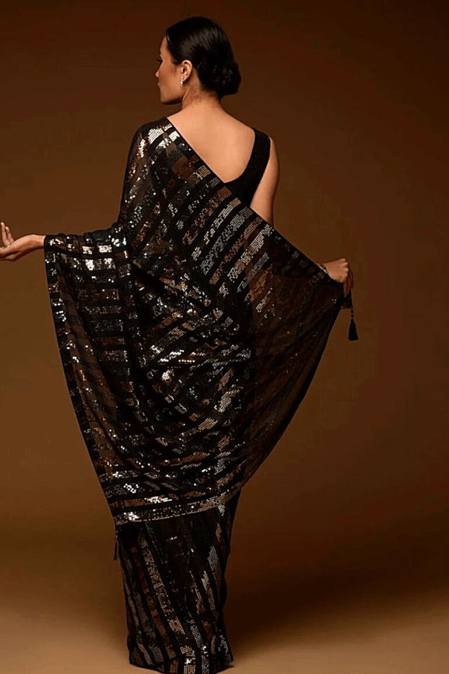 Black Soft Georgette Black Saree