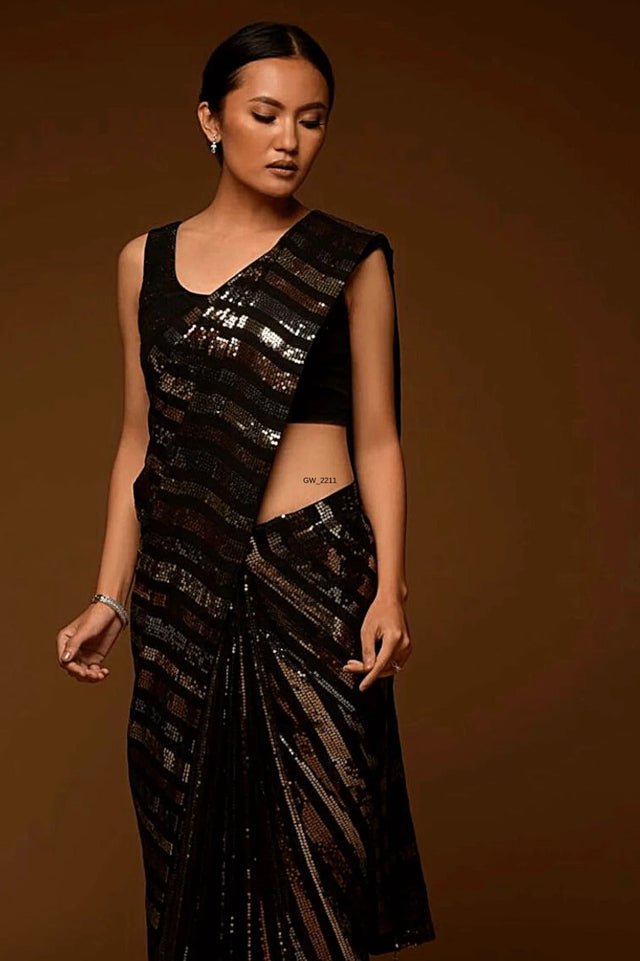 Black Soft Georgette Black Saree