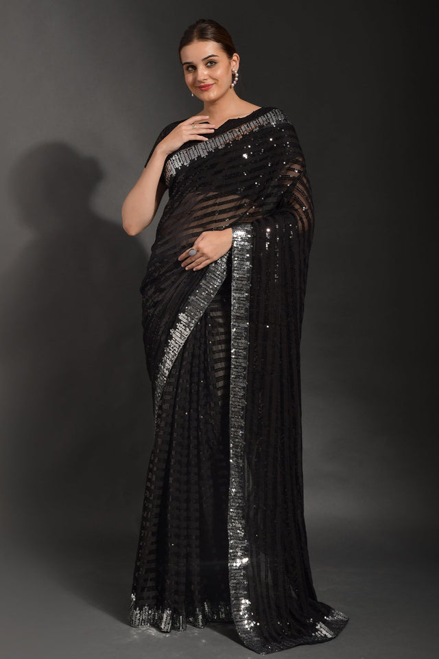 Black Soft Georgette Black Saree